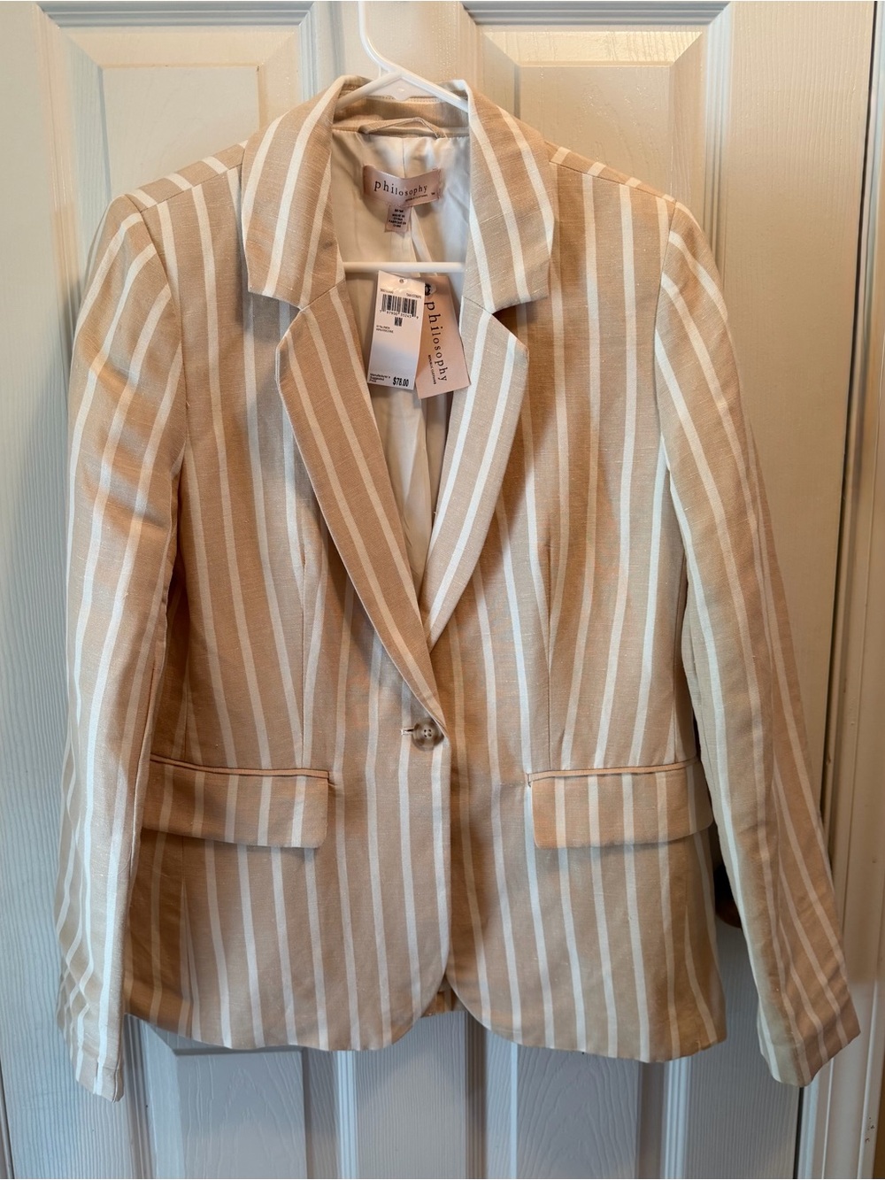 Philosophy Tan and White Women’s Striped Blazer